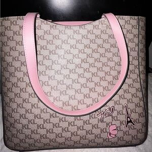 Karl Lagerfeld Signature Tote in Pink and Brown